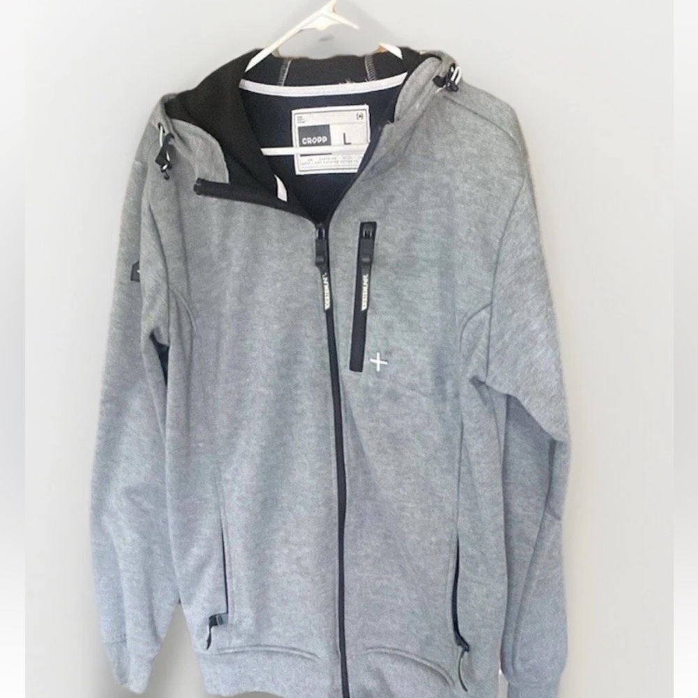 Gray Performance Jacket with Black Trim and Full-Length Zipper